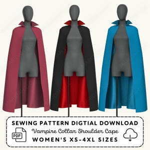 Vampire Collar Cape Pattern | Women&#39;s XS to 4XL Cosplay (PDF Digital Download)