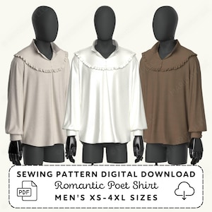 Poet Shirt Sewing Pattern | Mens Regency Costume XS-4XL (PDF Digital Download)