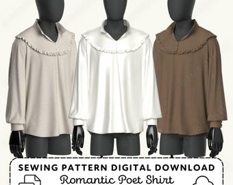 Poet Shirt Sewing Pattern | Mens Regency Costume XS-4XL (PDF Digital Download)