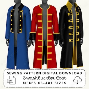 Swashbuckler Coat Sewing Pattern | Pirate Cosplay XS-4XL (PDF Digital Download)