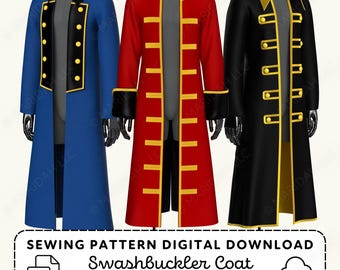 Swashbuckler Coat Sewing Pattern | Pirate Cosplay XS-4XL (PDF Digital Download)