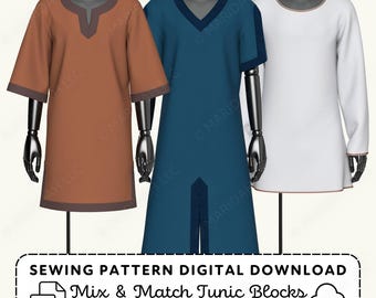 Medieval Tunics Set Sewing Pattern | Ren Faire Knight Viking (PDF Digital Download)