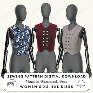 Womens Double Breasted Vest Sewing Pattern: XS-4XL Waistcoat (PDF Download)