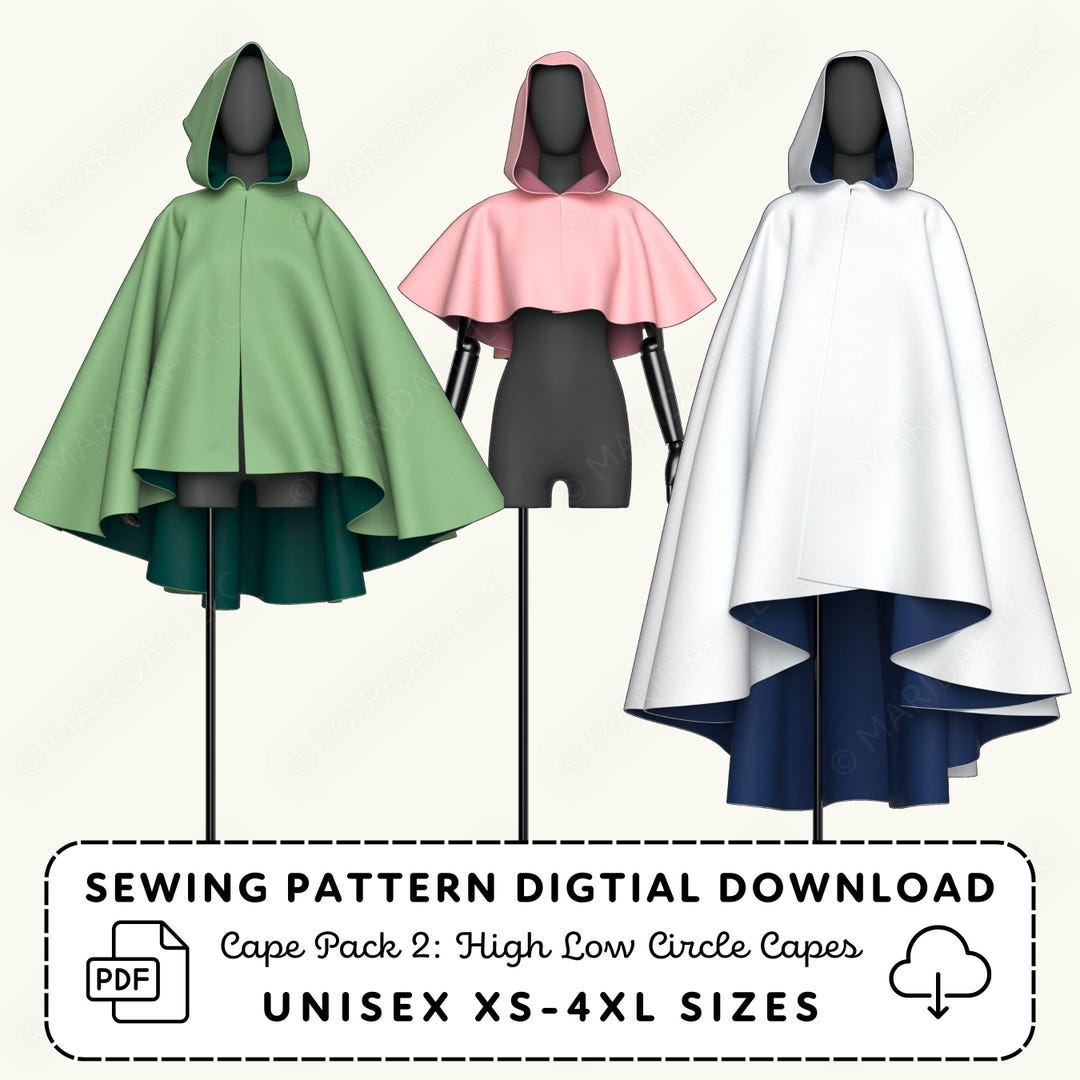 Hooded Circle Capes Sewing Pattern: Cosplay Cape Pack XS-4XL (digital ...