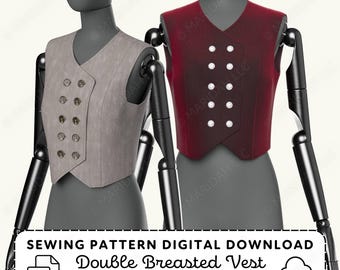 Womens Double Breasted Vest Sewing Pattern | XS-4XL Waistcoat (PDF Dgital Download)