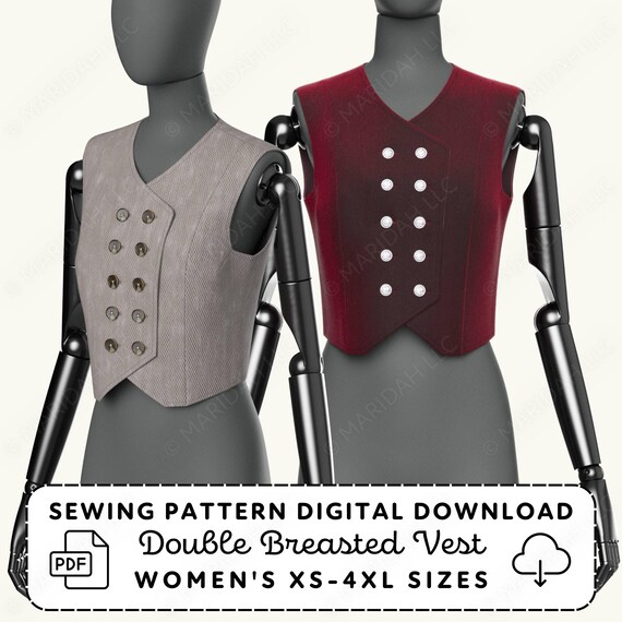 Womens Double Breasted Vest Sewing Pattern | XS-4XL Waistcoat (PDF