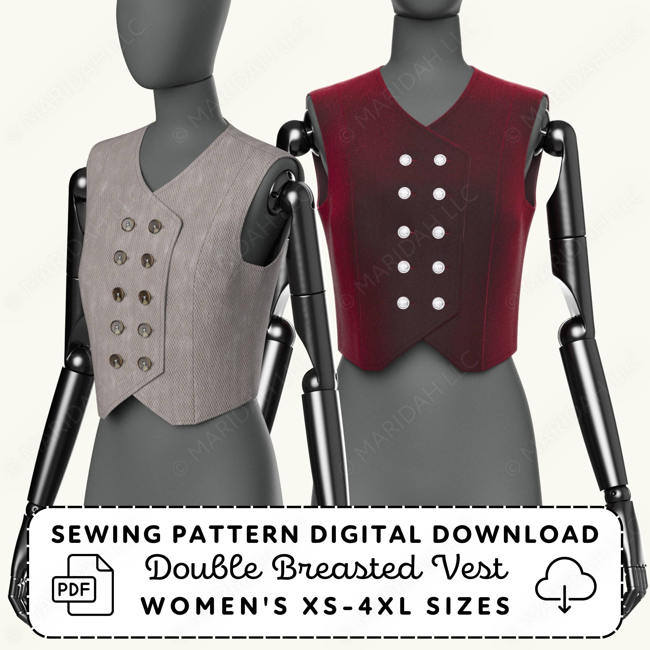 Womens Double Breasted Vest Sewing Pattern | XS-4XL Waistcoat (PDF
