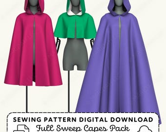 Hooded Capes Sewing Pattern | Cosplay Bridal Ren Faire XS-4XL (PDF Digital Download)