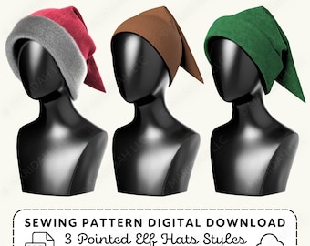 Pointed Hat Sewing Pattern |  3 Styles of Conical Elf Caps for Costumes (PDF Digital Download)