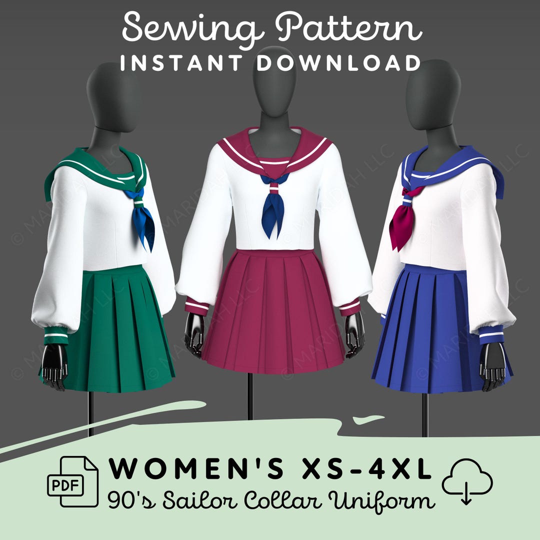 Japanese School Uniform Sewing Pattern | Womens XS-4XL Seifuku Sailor ...