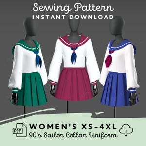 Patron de couture d'uniforme scolaire japonais | Uniforme Seifuku col marin pour femme XS-4XL motif cosplay PDF | Modèle de téléchargement numérique