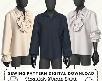 Roguish Pirate Shirt Sewing Pattern | Mens Renaissance Cosplay XS-4XL (PDF Digital Download)