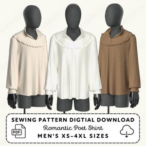 Poet Shirt Sewing Pattern: Renaissance Cosplay, Mens XS-4XL (PDF Download)
