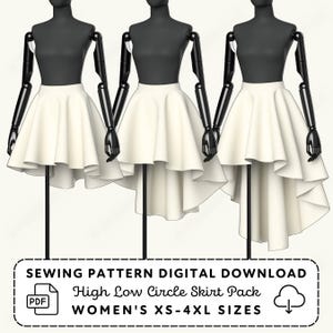 High Low Circle Skirts Sewing Pattern | Womens XS-4XL (PDF Digital Download)