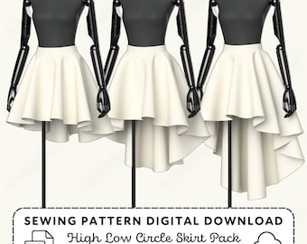 High Low Circle Skirts Sewing Pattern | Womens XS-4XL (PDF Digital Download)
