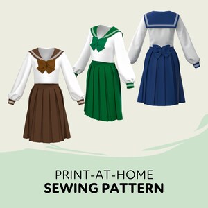 Classic Japanese School Uniform Sewing Pattern Womens XS-4XL Seifuku ...