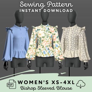 Bishop Sleeve Blouse Sewing Pattern | Womens XS-4XL Shirt Pattern Digital Download PDF