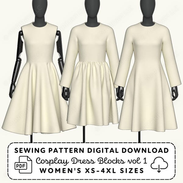 Cosplay Dress Sewing Pattern Set | Princess Seam Styles XS-4XL (PDF Digital Download)