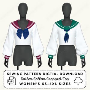 Seifuku Sailor Shirt Sewing Pattern | Anime Cosplay Top XS-4XL (PDF Digital Download)