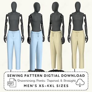 Drawstring Pants Sewing Pattern | Mens XS-4XL for Loungewear Cosplay Costume (PDF Digital Download)
