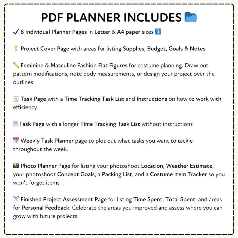 Cosplay Project Planner | PDF Costume Design and Task Organizer Digital Download image 6