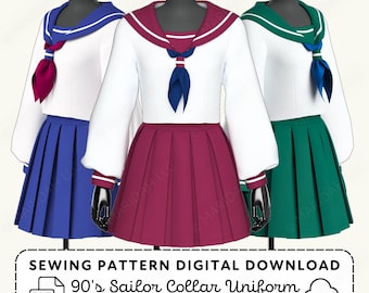 Seifuku Sewing Pattern | Sailor Collar Uniform Womens XS-4XL (PDF Digital Download)