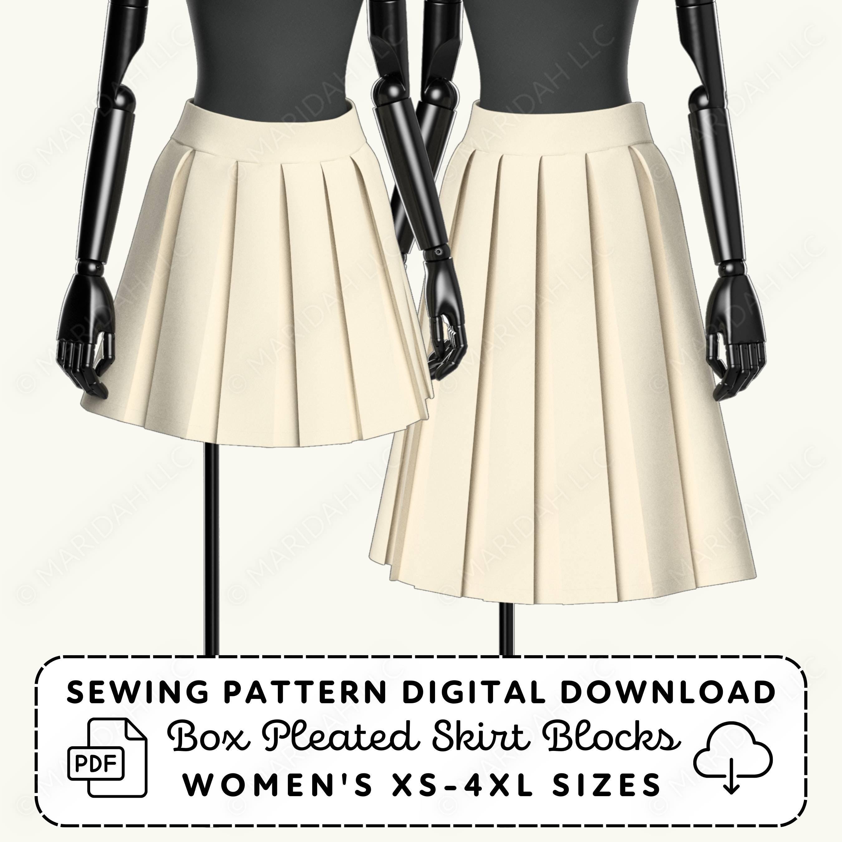 Box Pleated Skirts Sewing Pattern | Womens XS-4XL (PDF Digital