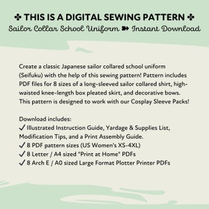 Classic Japanese School Uniform Sewing Pattern Womens XS-4XL Seifuku ...