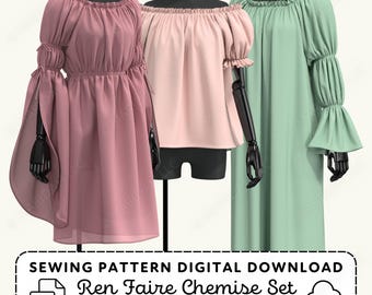Chemise Sewing Pattern Set | Renaissance Medieval Dress XS-4XL (PDF Digital Download)