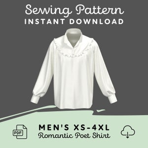 Poet Shirt Sewing Pattern | Mens XS-4XL PDF Cosplay Pattern for Renaissance Fair Outfit | Digital Download Print at Home Pattern