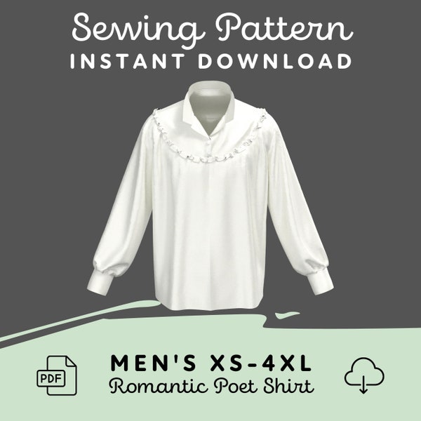 Poet Shirt Sewing Pattern | Mens XS-4XL PDF Cosplay Pattern for Renaissance Fair Outfit | Digital Download Print at Home Pattern