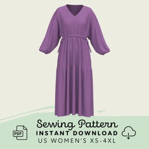 Kaftan Dress Sewing Pattern | Womens XS-4XL Dress Pattern Digital Download PDF