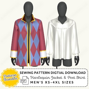Harlequin Jacket & Poet Shirt Sewing Pattern | Mens XS-4XL ( PDF Digital Download)
