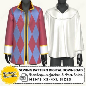 Harlequin Jacket and Poet Shirt Sewing Pattern | Mens XS-4XL (PDF Digital Download)
