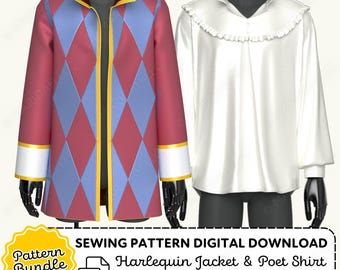 Harlequin Jacket and Poet Shirt Sewing Pattern | Mens XS-4XL (PDF Digital Download)
