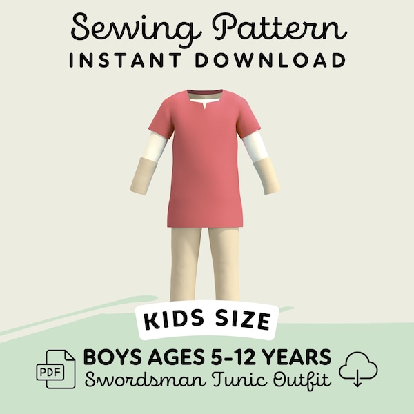 Kids Swordsman Tunic Outfit Costume Sewing Pattern | Boys 5-12 Years PDF Cosplay Pattern | Digital Download Print at Home Pattern