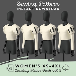 Sleeve Sewing Pattern Pack Vol 5 | Slashed Panned Sleeves | Womens XS-4XL PDF Cosplay Pattern | Digital Download Pattern | Princess Sleeves