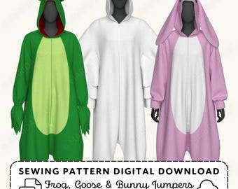 Kigurumi Sewing Pattern | Goose Bunny Frog Cosplay Pajama Jumper XS-4XL (PDF Digital Download)