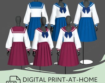 Classic Japanese School Uniform Sewing Pattern | Womens XS Classic Japanese School Uniform Sewing Pattern | Womens XS