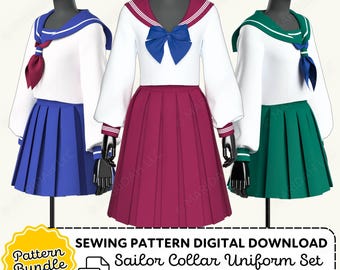 Seifuku Sailor Uniform Sewing Pattern Bundle | XS-4XL Cosplay (PDF Digital Download)