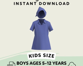 Kids Notched Collar Tunic Sewing Pattern | Boys 5-12 Years PDF Cosplay Pattern | Digital Download Print at Home Pattern