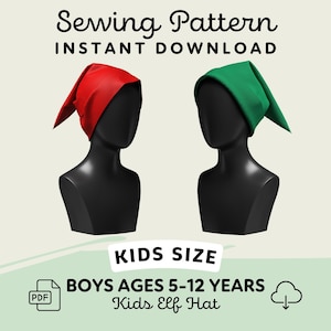 Padrão de Costura para Chapéu de Elfo | Padrão de Fantasia em PDF | Download Digital para Impressão para Todas as Idades | Gorro de Papai Noel e Anões da Feira Renascentista