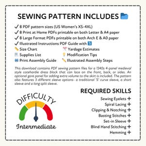 Medieval Dress Sewing Pattern | Kirtle Cotehardie Costume XS-4XL (PDF Digital Download) image 8
