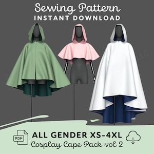Hooded Circle Cape Sewing Pattern Pack | XS-4XL Cape PDF Cosplay Pattern | Digital Download Print at Home Pattern