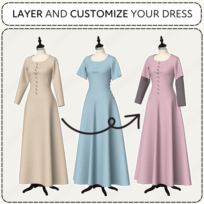 Medieval Dress Sewing Pattern | Kirtle Cotehardie Costume XS-4XL (PDF Digital Download) image 5
