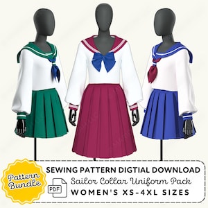Seifuku Sailor Uniform Sewing Pattern Bundle | XS-4XL Cosplay (PDF Digital Download)