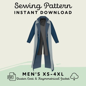 Patron de couture Steampunk Duster Coat | Patron de cosplay PDF TP à 4XL pour homme | Téléchargement numérique, impression à la maison, motif