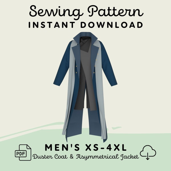 Steampunk Duster Coat Sewing Pattern | Men's XS-4XL PDF Cosplay Pattern | Digital Download Print at Home Pattern