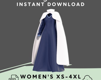 Slashed Sleeve Dress Layered Cape Sewing Pattern | Womens XS-4XL PDF Cosplay Pattern | Digital Download Print at Home Pattern