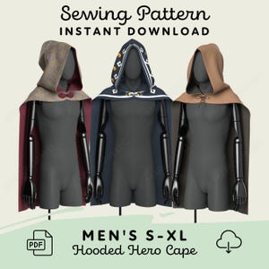 Naaipatroon cape met capuchon | Heren S-XL pdf-cosplaypatroon | Digitale download Patroon thuis afdrukken